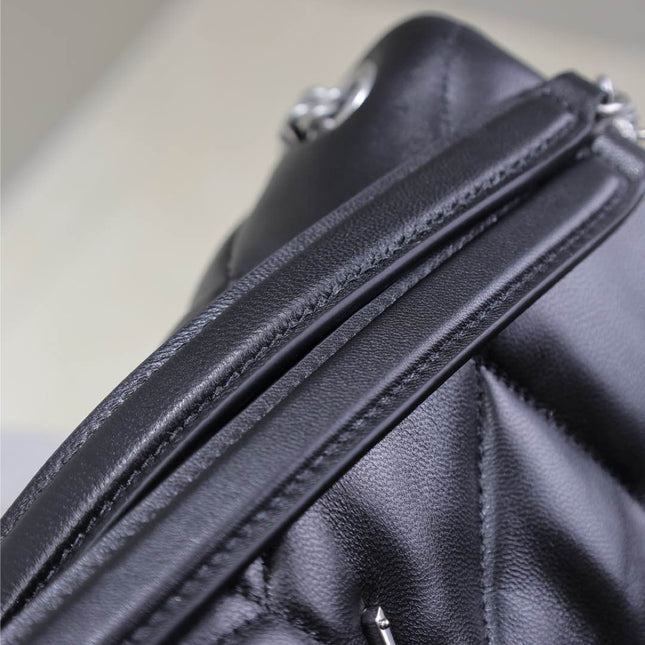 YSL 25S LOULOU PUFFER MM 29 IN BLACK CALFSKIN SILVER HARDWRE