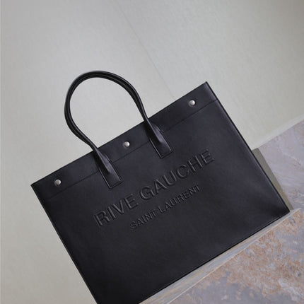 YSL 25S RIVE GAUCHE LARGE TOTE BAG 48 IN BLACK CALFSKIN