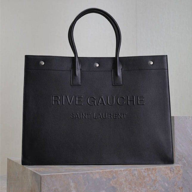 YSL 25S RIVE GAUCHE LARGE TOTE BAG 48 IN BLACK CALFSKIN