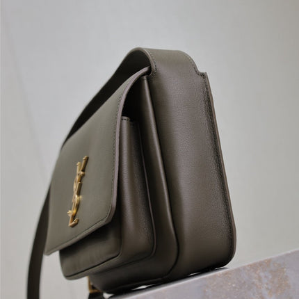 YSL 25S NIKI BABY 22 IN DARK OLIVE BROWN CALFSKIN GOLD HARDWRE