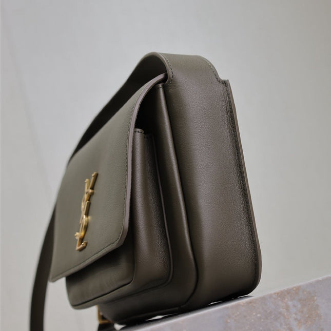 YSL 25S NIKI BABY 22 IN DARK OLIVE BROWN CALFSKIN GOLD HARDWRE
