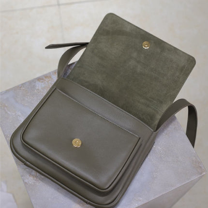 YSL 25S NIKI BABY 22 IN DARK OLIVE BROWN CALFSKIN GOLD HARDWRE