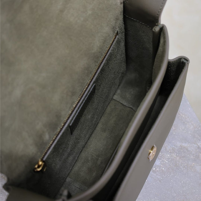 YSL 25S NIKI BABY 22 IN DARK OLIVE BROWN CALFSKIN GOLD HARDWRE