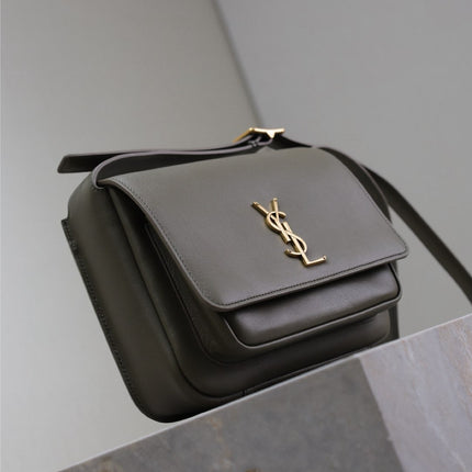 YSL 25S NIKI BABY 22 IN DARK OLIVE BROWN CALFSKIN GOLD HARDWRE