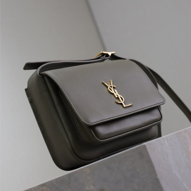 YSL 25S NIKI BABY 22 IN DARK OLIVE BROWN CALFSKIN GOLD HARDWRE