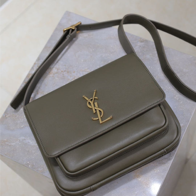 YSL 25S NIKI BABY 22 IN DARK OLIVE BROWN CALFSKIN GOLD HARDWRE