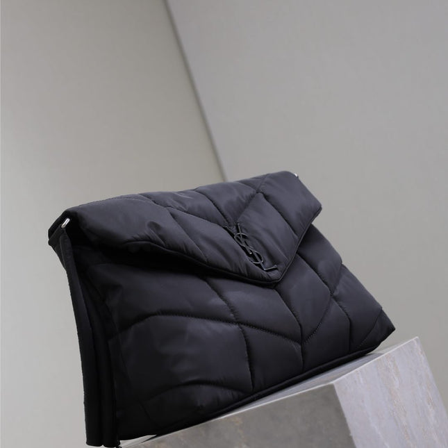 YSL 25S LOULOU PUFFER BAG 34 IN BLACK NYLON SILVER HARDWRE