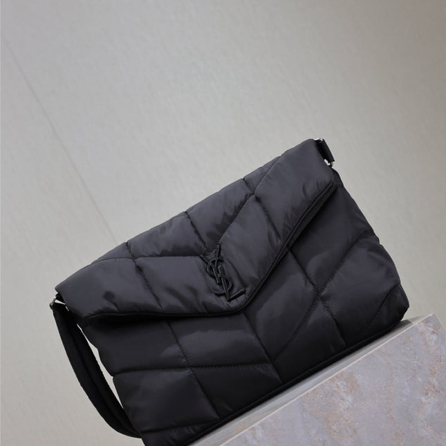 YSL 25S LOULOU PUFFER BAG 34 IN BLACK NYLON SILVER HARDWRE