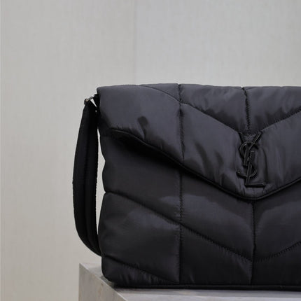 YSL 25S LOULOU PUFFER BAG 34 IN BLACK NYLON SILVER HARDWRE