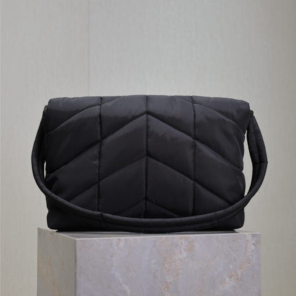 YSL 25S LOULOU PUFFER BAG 34 IN BLACK NYLON SILVER HARDWRE
