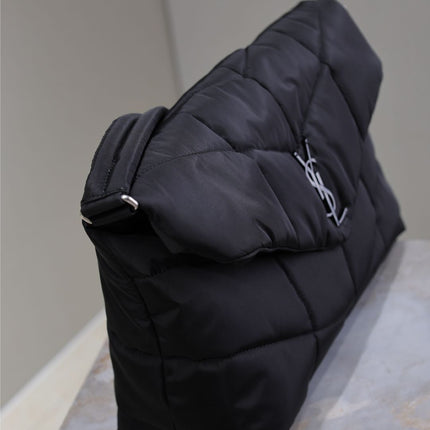YSL 25S LOULOU PUFFER BAG 34 IN BLACK NYLON SILVER HARDWRE