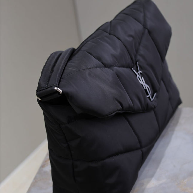 YSL 25S LOULOU PUFFER BAG 34 IN BLACK NYLON SILVER HARDWRE