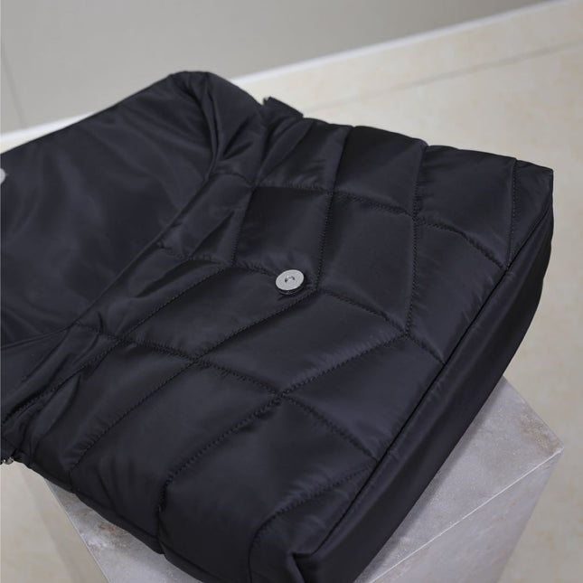 YSL 25S LOULOU PUFFER BAG 34 IN BLACK NYLON SILVER HARDWRE