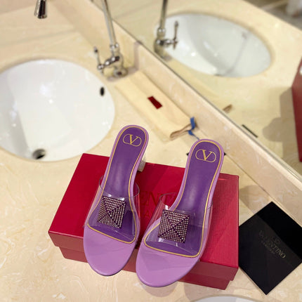 HIGH MULE 60MM IN MAUVE PURPLE SHEEPSKIN AND TRANSPARENT PVC