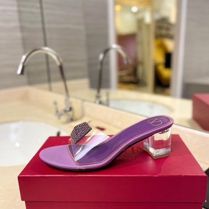 HIGH MULE 60MM IN MAUVE PURPLE SHEEPSKIN AND TRANSPARENT PVC