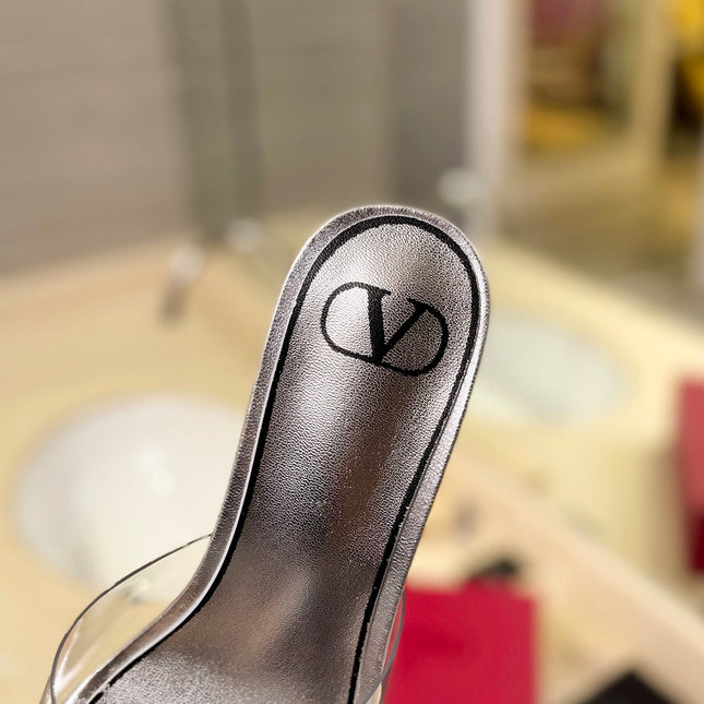 HIGH MULE 60MM IN SILVER SHEEPSKIN AND TRANSPARENT PVC