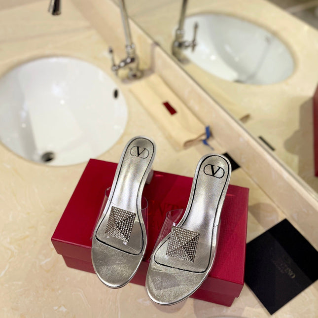 HIGH MULE 60MM IN SILVER SHEEPSKIN AND TRANSPARENT PVC