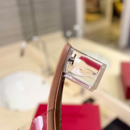 HIGH MULE 60MM IN CAMEL BEIGE SHEEPSKIN AND TRANSPARENT PVC