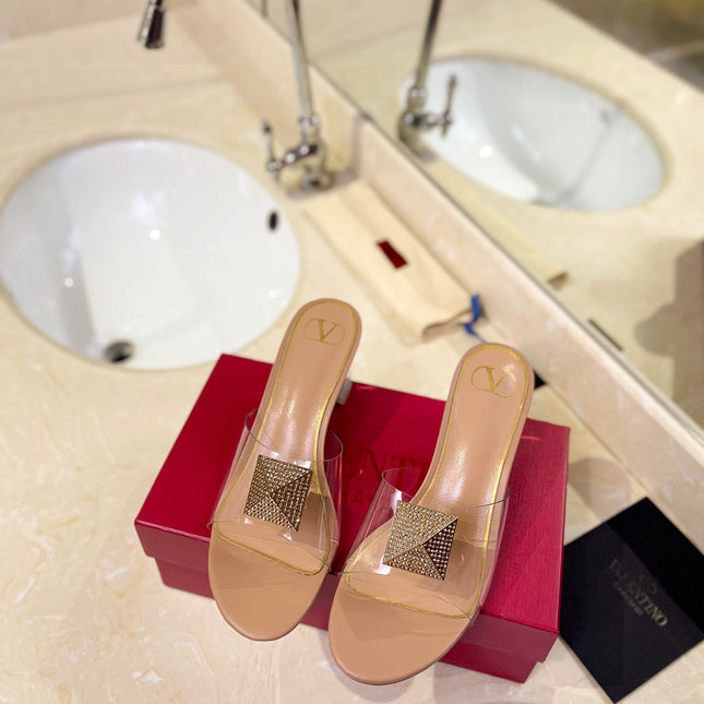 HIGH MULE 60MM IN CAMEL BEIGE SHEEPSKIN AND TRANSPARENT PVC