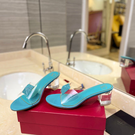 HIGH MULE 60MM IN AQUA BLUE SHEEPSKIN AND TRANSPARENT PVC