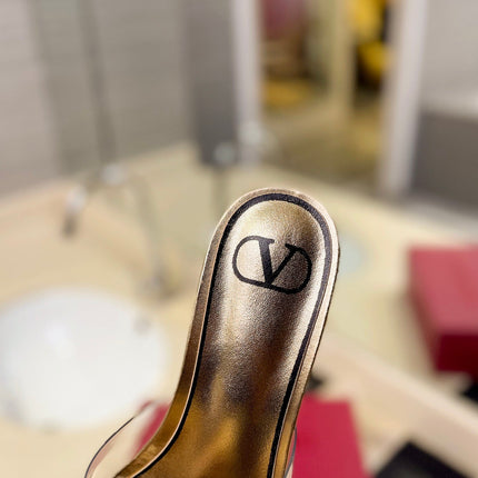 HIGH MULE 60MM IN GOLD SHEEPSKIN AND TRANSPARENT PVC