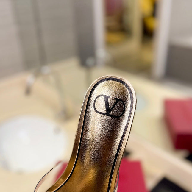 HIGH MULE 60MM IN GOLD SHEEPSKIN AND TRANSPARENT PVC