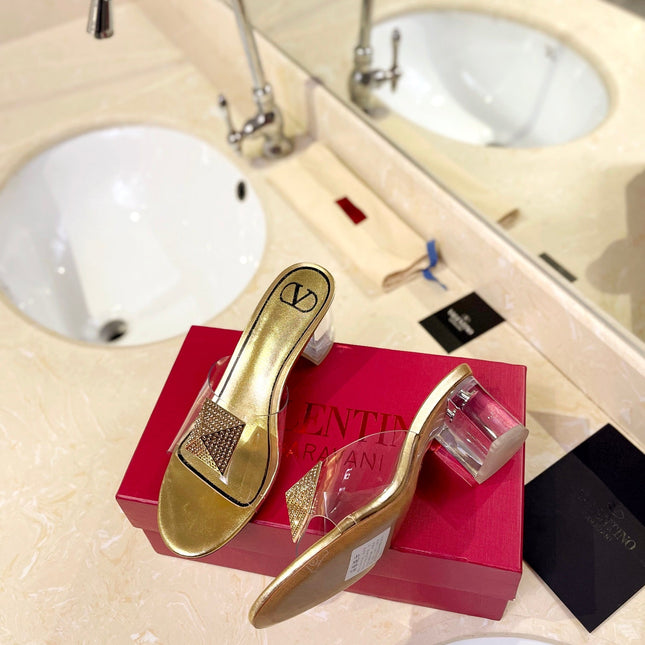 HIGH MULE 60MM IN GOLD SHEEPSKIN AND TRANSPARENT PVC