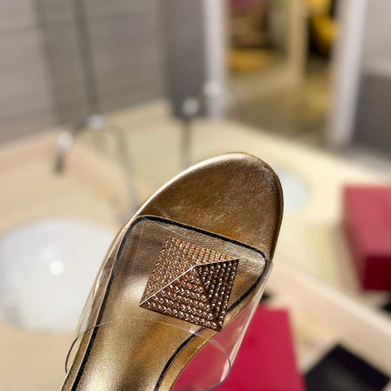 HIGH MULE 60MM IN GOLD SHEEPSKIN AND TRANSPARENT PVC