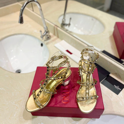 ROCKSTUD SANDAL WITH STRAP IN GOLD CALFSKIN 60 MM