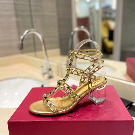 ROCKSTUD SANDAL WITH STRAP IN GOLD CALFSKIN 60 MM