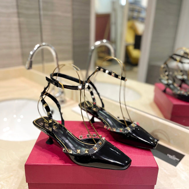 ROCKSTUD SLINGBACK IN BLACK CALFSKIN 50MM