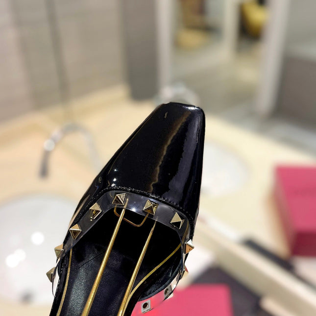 ROCKSTUD SLINGBACK IN BLACK CALFSKIN 50MM