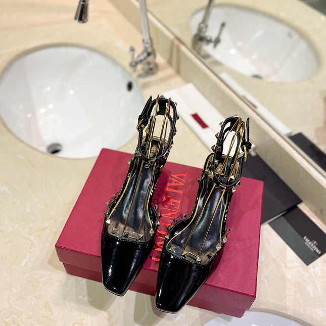 ROCKSTUD SLINGBACK IN BLACK CALFSKIN 50MM
