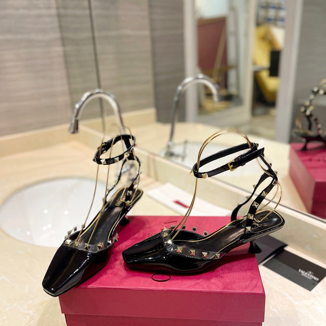 ROCKSTUD SLINGBACK IN BLACK CALFSKIN 50MM