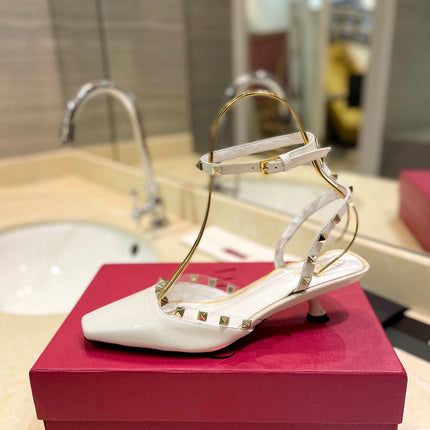 ROCKSTUD SLINGBACK IN WHITE CALFSKIN 50MM