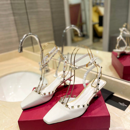 ROCKSTUD SLINGBACK IN WHITE CALFSKIN 50MM