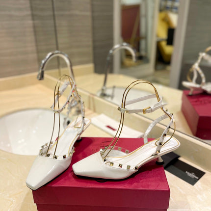 ROCKSTUD SLINGBACK IN WHITE CALFSKIN 50MM