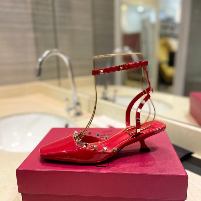 ROCKSTUD SLINGBACK IN CHERRY RED CALFSKIN 50MM