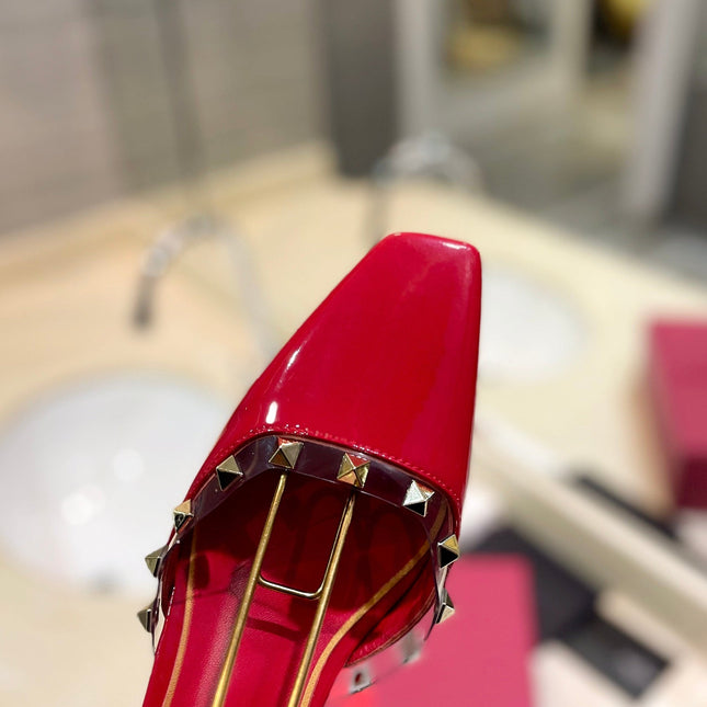 ROCKSTUD SLINGBACK IN CHERRY RED CALFSKIN 50MM