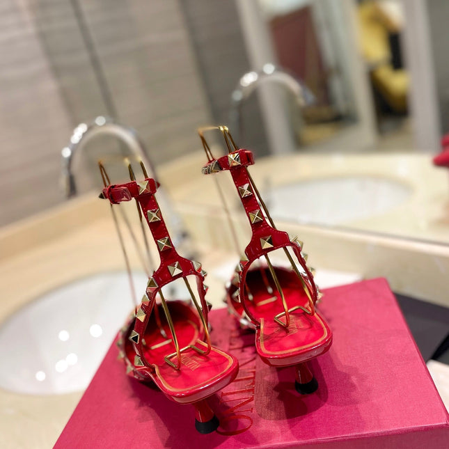 ROCKSTUD SLINGBACK IN CHERRY RED CALFSKIN 50MM