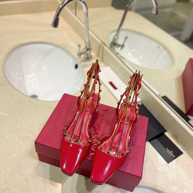 ROCKSTUD SLINGBACK IN CHERRY RED CALFSKIN 50MM