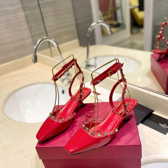 ROCKSTUD SLINGBACK IN CHERRY RED CALFSKIN 50MM