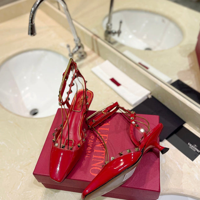ROCKSTUD SLINGBACK IN CHERRY RED CALFSKIN 50MM