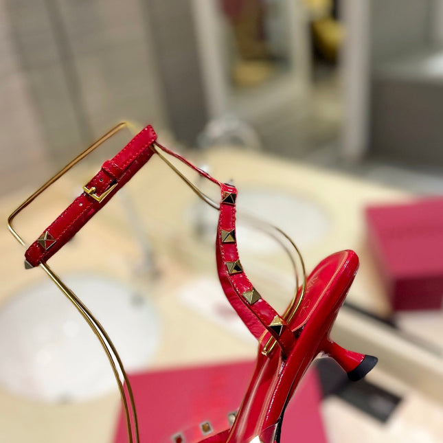 ROCKSTUD SLINGBACK IN CHERRY RED CALFSKIN 50MM