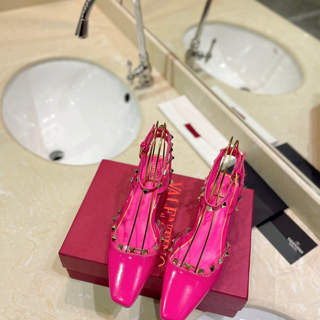 ROCKSTUD SLINGBACK IN BRIGHT PINK CALFSKIN 50MM