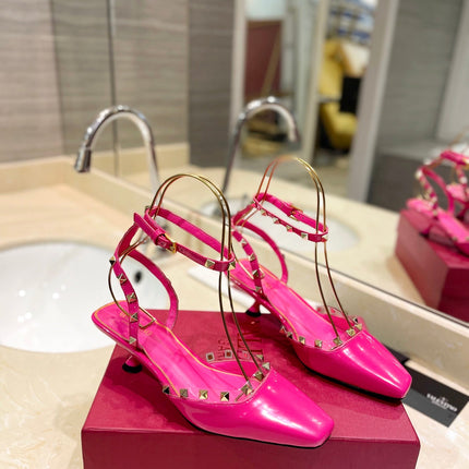 ROCKSTUD SLINGBACK IN BRIGHT PINK CALFSKIN 50MM