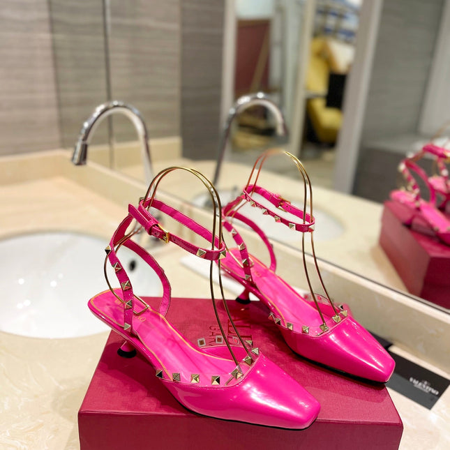 ROCKSTUD SLINGBACK IN BRIGHT PINK CALFSKIN 50MM