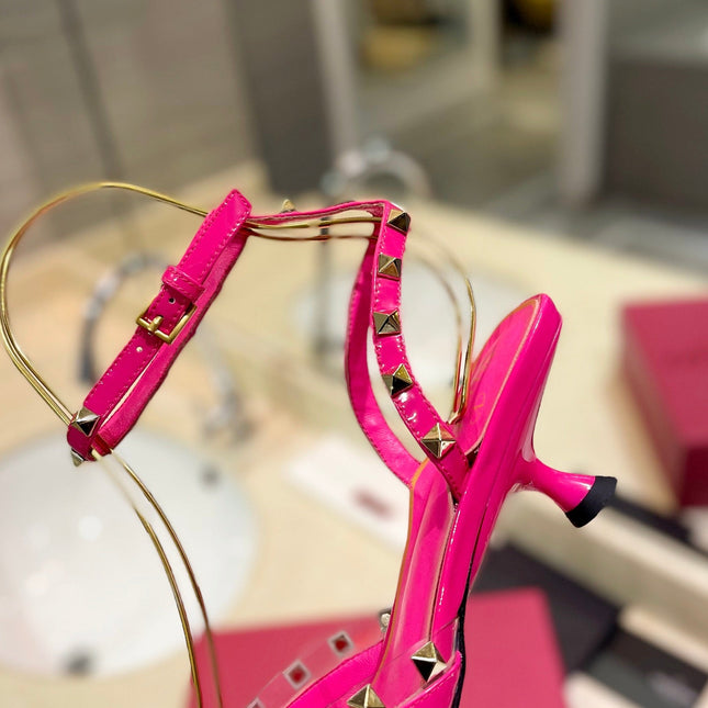 ROCKSTUD SLINGBACK IN BRIGHT PINK CALFSKIN 50MM