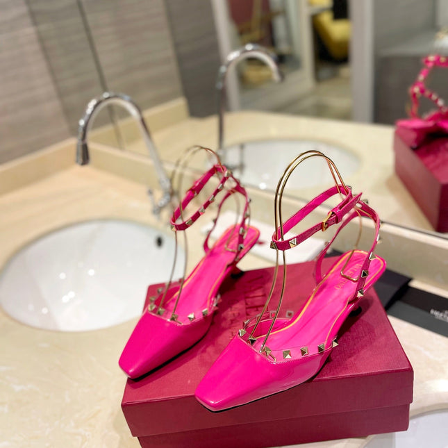 ROCKSTUD SLINGBACK IN BRIGHT PINK CALFSKIN 50MM
