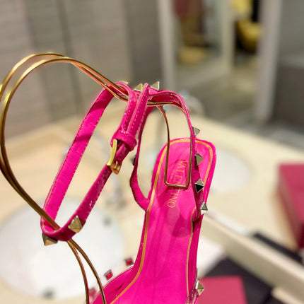 ROCKSTUD SLINGBACK IN BRIGHT PINK CALFSKIN 50MM